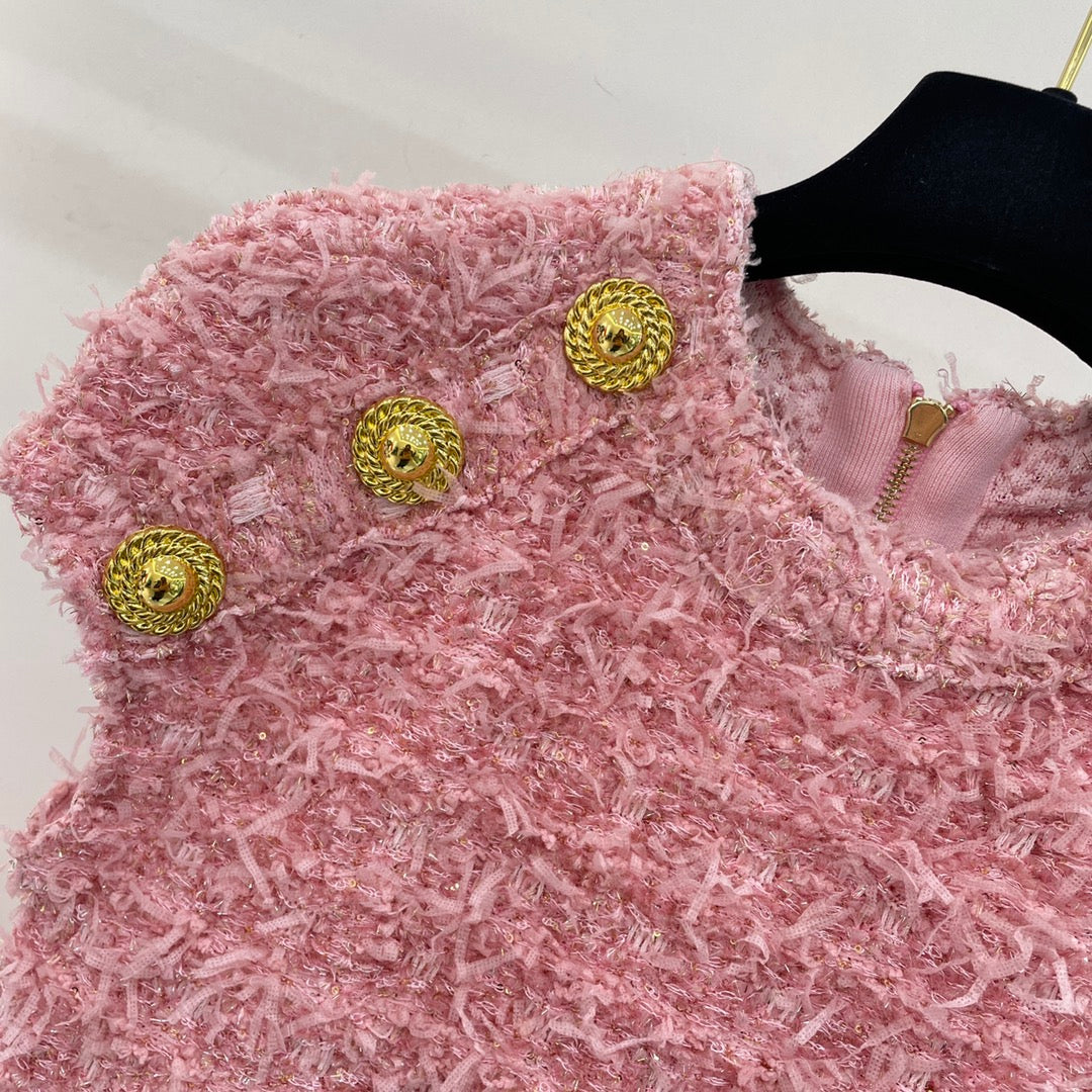 Tassel pink gauze dress