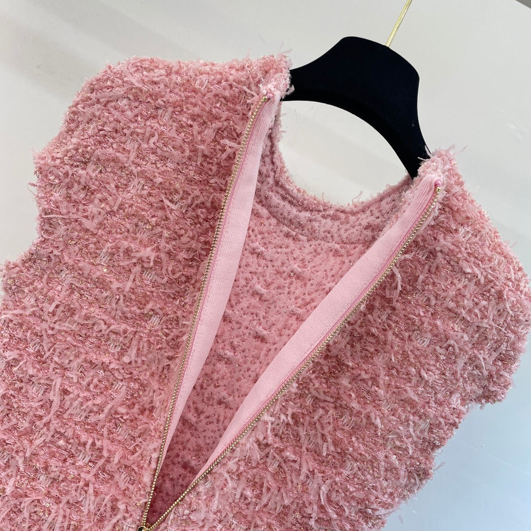 Tassel pink gauze dress