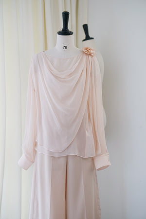 SS24 Blusa de seda Athena con velo floral arrugado