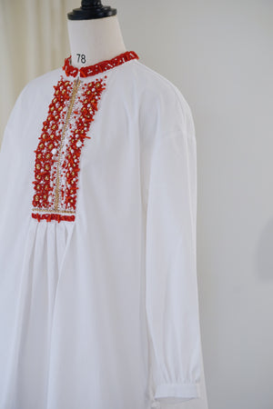 SS24 Coral bubble sleeve long shirt dress