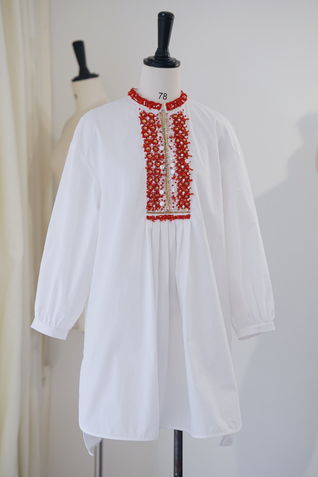SS24 Coral bubble sleeve long shirt dress