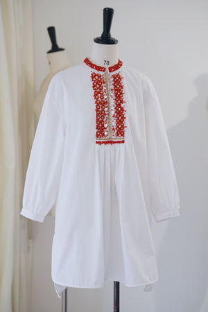 SS24 Coral bubble sleeve long shirt dress