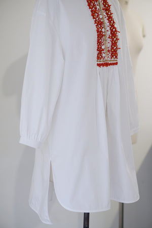 SS24 Coral bubble sleeve long shirt dress