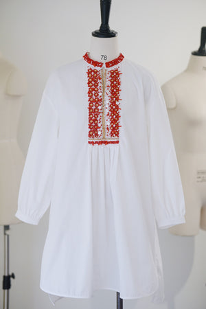 SS24 Coral bubble sleeve long shirt dress