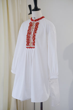 SS24 Coral bubble sleeve long shirt dress