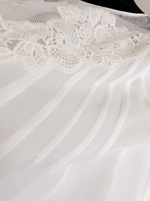 Silk Lace Embroidered Bubble Sleeve Top