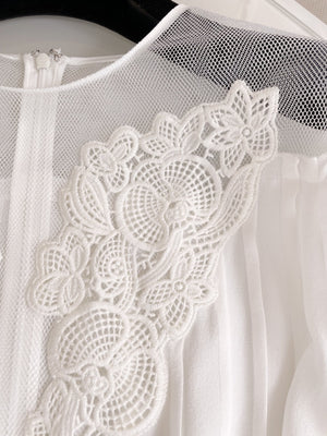Silk Lace Embroidered Bubble Sleeve Top