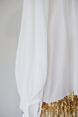 Silk Lace Embroidered Bubble Sleeve Top
