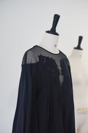 Silk Lace Embroidered Bubble Sleeve Top
