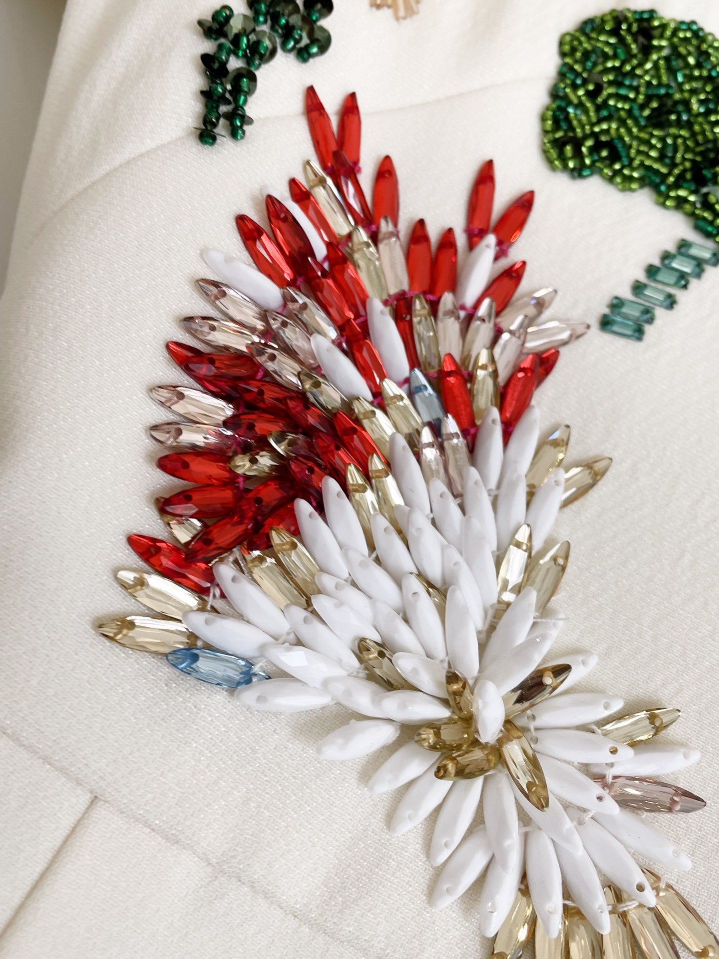 Spring/Summer 24 Rhinestone Flower Embroidery Silk Wool Dress