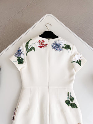 Spring/Summer 24 Rhinestone Flower Embroidery Silk Wool Dress