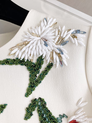 Spring/Summer 24 Rhinestone Flower Embroidery Silk Wool Dress