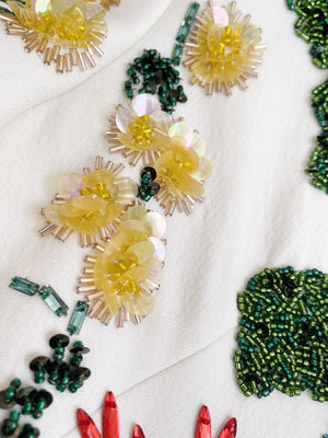 Spring/Summer 24 Rhinestone Flower Embroidery Silk Wool Dress