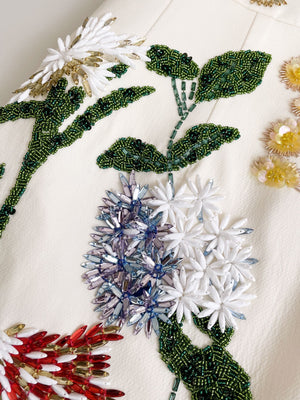 Spring/Summer 24 Rhinestone Flower Embroidery Silk Wool Dress