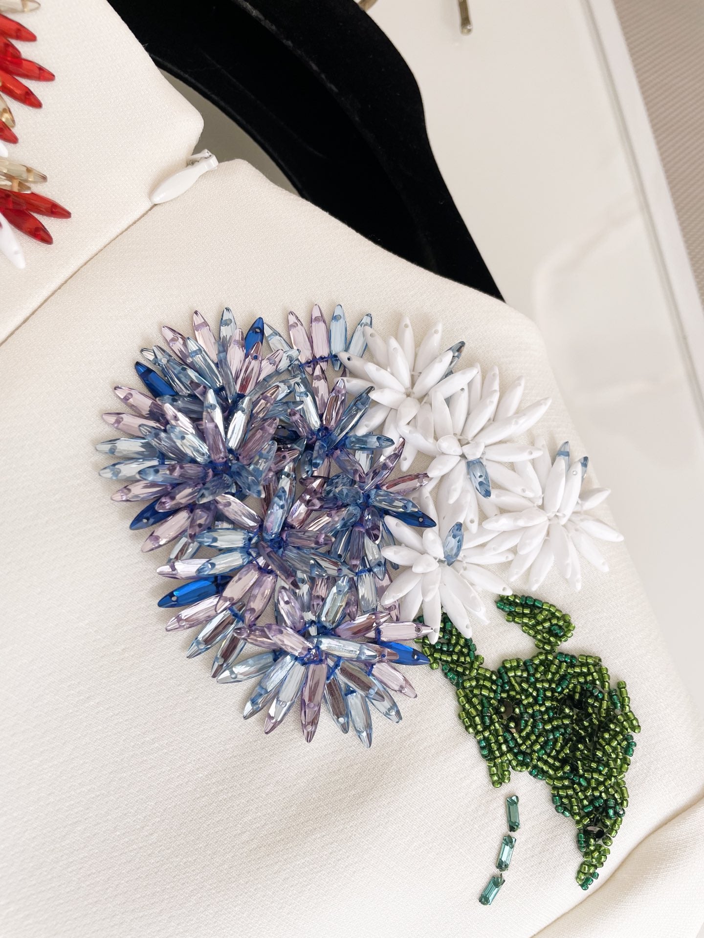 Spring/Summer 24 Rhinestone Flower Embroidery Silk Wool Dress