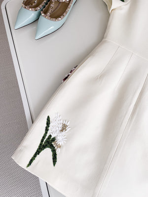 Spring/Summer 24 Rhinestone Flower Embroidery Silk Wool Dress