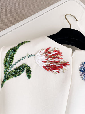 Spring/Summer 24 Rhinestone Flower Embroidery Silk Wool Dress
