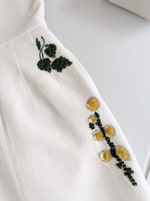 Spring/Summer 24 Rhinestone Flower Embroidery Silk Wool Dress