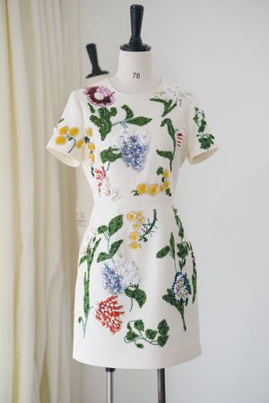 Spring/Summer 24 Rhinestone Flower Embroidery Silk Wool Dress