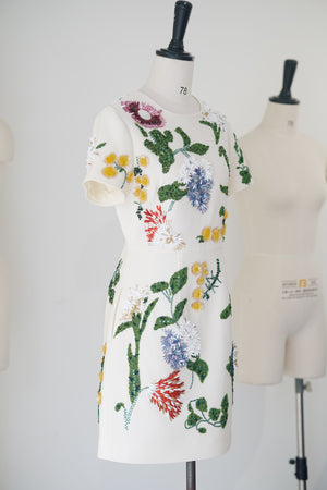 Spring/Summer 24 Rhinestone Flower Embroidery Silk Wool Dress