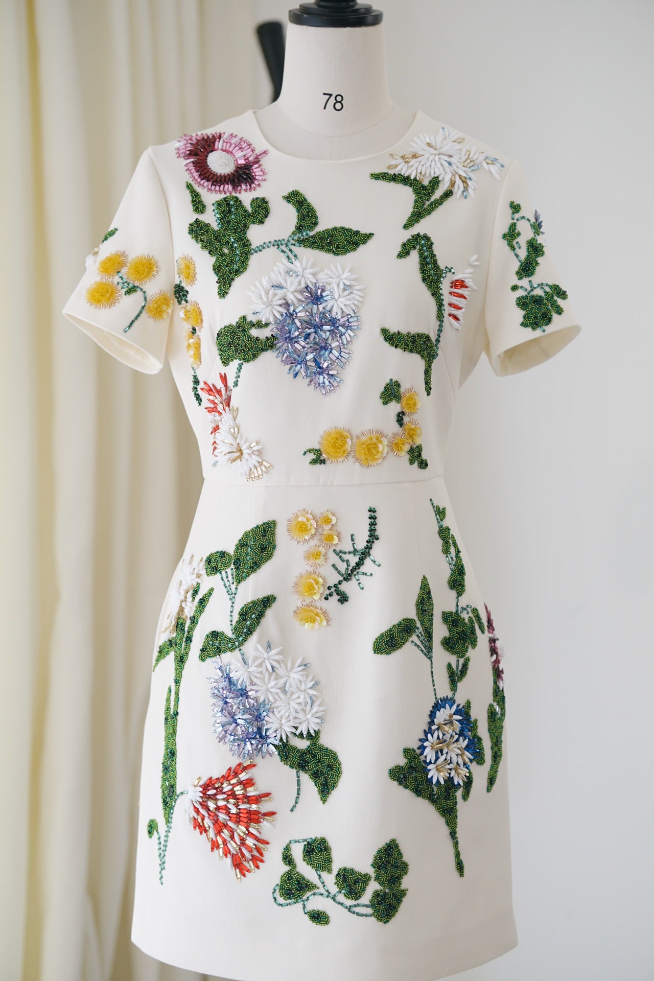 Spring/Summer 24 Rhinestone Flower Embroidery Silk Wool Dress
