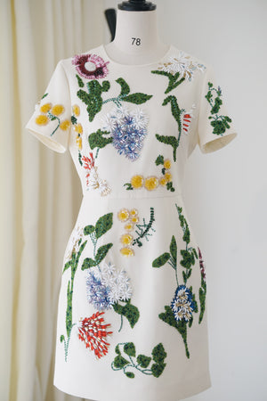 Spring/Summer 24 Rhinestone Flower Embroidery Silk Wool Dress