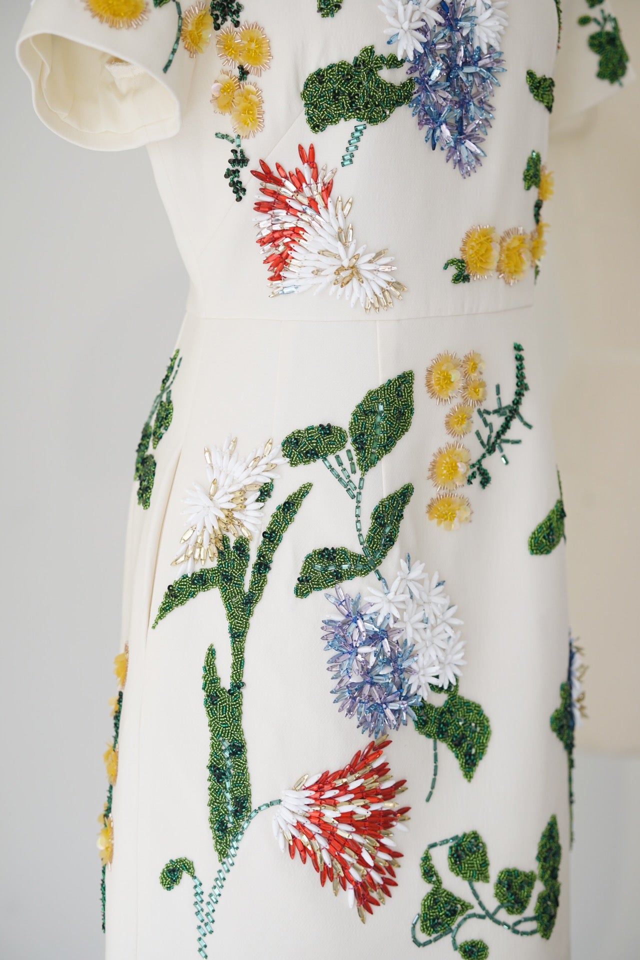 Spring/Summer 24 Rhinestone Flower Embroidery Silk Wool Dress