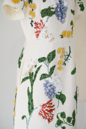 Spring/Summer 24 Rhinestone Flower Embroidery Silk Wool Dress