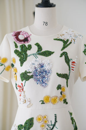Spring/Summer 24 Rhinestone Flower Embroidery Silk Wool Dress