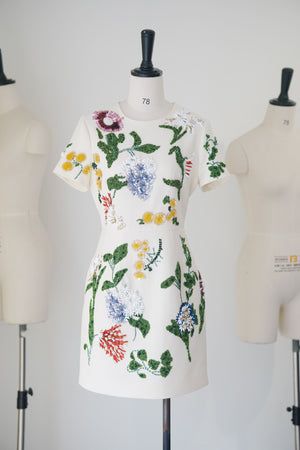 Spring/Summer 24 Rhinestone Flower Embroidery Silk Wool Dress