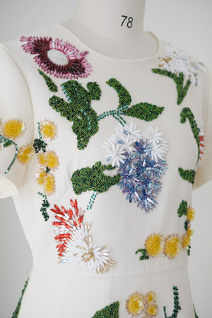 Spring/Summer 24 Rhinestone Flower Embroidery Silk Wool Dress