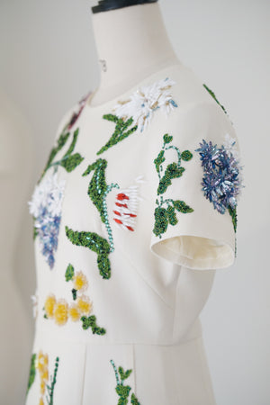 Spring/Summer 24 Rhinestone Flower Embroidery Silk Wool Dress