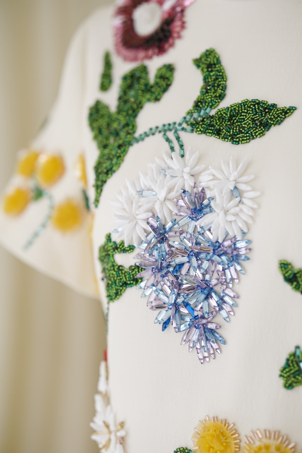 Spring/Summer 24 Rhinestone Flower Embroidery Silk Wool Dress
