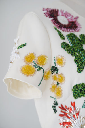 Spring/Summer 24 Rhinestone Flower Embroidery Silk Wool Dress